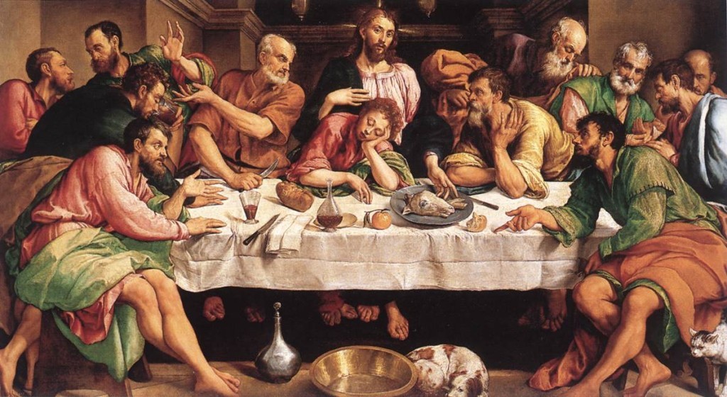 Gemälde des letzten Abendmahls mit Jesus und den Jüngern an einer Tafel