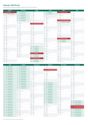 Vorschau: Kalender 2027 Berlin, A4 hoch als Excel-Vorlage