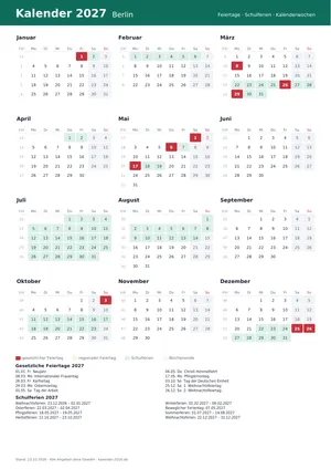 Vorschau: Kalender 2027 Berlin, A4 hoch als PDF zum Ausdrucken