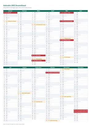 Vorschau: Kalender 2027 Deutschland, A4 hoch als Excel-Vorlage