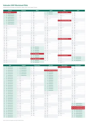 Vorschau: Kalender 2027 Rheinland-Pfalz, A4 hoch als Excel-Vorlage